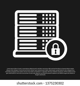 Black Server security with closed padlock icon isolated on black background. Security, safety, protection concept. Vector Illustration