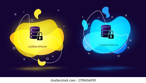 Seguridad del servidor negro con icono de candado cerrado aislado en fondo negro. Concepto de seguridad, seguridad y protección. Pancarta abstracta con formas líquidas. Ilustración vectorial