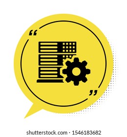 Black Server setting icon isolated on white background. Yellow speech bubble symbol. Vector Illustration