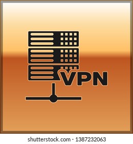Black Server VPN icon isolated on gold background. Vector Illustration Black Server VPN icon isolated on gold background. Vector Illustration