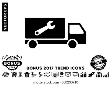 Black Service Car pictogram with bonus 2017 trend pictograph collection. Vector illustration style is flat iconic symbols, white background.