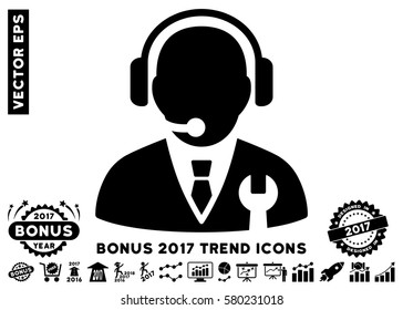Black Service Manager icon with bonus 2017 trend icon set. Vector illustration style is flat iconic symbols, white background.