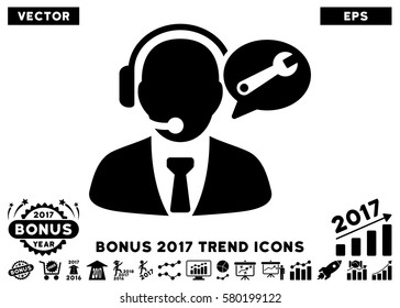 Black Service Manager Message pictogram with bonus 2017 trend icon set. Vector illustration style is flat iconic symbols, white background.