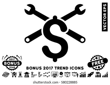 Black Service Price pictograph with bonus 2017 year trend icon set. Vector illustration style is flat iconic symbols, white background.