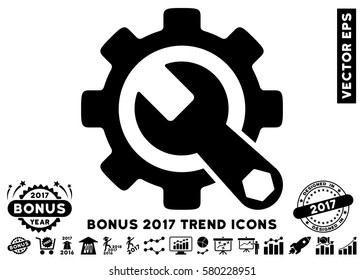 Black Service Tools icon with bonus 2017 year trend pictograph collection. Vector illustration style is flat iconic symbols, white background.