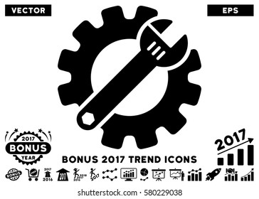 Black Service Tools icon with bonus 2017 year trend pictures. Vector illustration style is flat iconic symbols, white background.