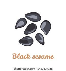 Black Sesame Icon Isolated On White Background. Vector Illustration Of Heap Of Seeds In Cartoon Flat Simple Style.