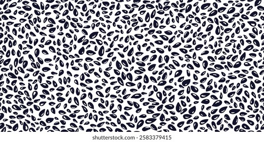 Black sesame pattern. Vector repeat backdrop. Art cumin grains. Agriculture farm harvest. Graphic polka dots texture wallpaper. Graphic print for food package, vegan design
