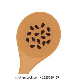 Black sesame seeds. Black sesame seed on wood spoon.