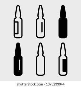 Black set of ampoules icons, different design. Vector illustration