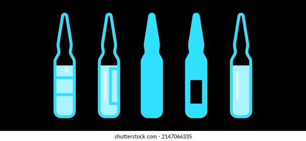 Black set of ampoules icons on black background, different design. Vector illustration