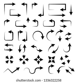 Black set of arrows. Hand drawn sketch. Vector illustration isolated on white background
