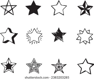 conjunto negro de diversos iconos de estrellas