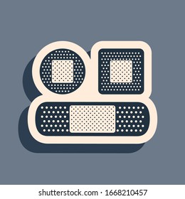 Black Set Bandage plaster icon isolated on grey background. Medical plaster, adhesive bandage, flexible fabric bandage. Long shadow style. Vector Illustration