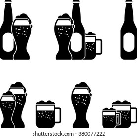 black set of beer silhouette