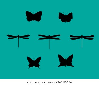 Black  set butterflies and dragonflies  illustration
