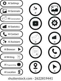 Black set of buttons for artificial intelligent software