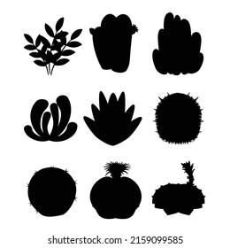 Black set cactus silhouettes. Different types of cactus plants isolated on a white background. Vector illustration cactus icon black and white.