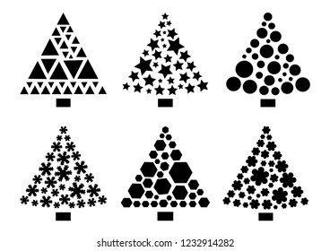 Black set Christmas tree icon isolated on white background. Vector illustration