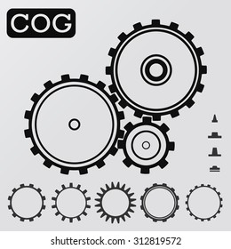 Black set cogs on the white background. Teamwork, web. Engineering, gear; mechanics. Vector  version