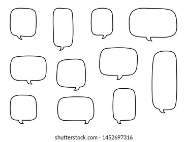 Black set of comic speech bubbles, hand drawn, line art. Vector illustration