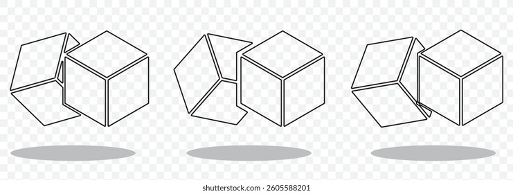 Black set of cubes illustration. 3d box perspective sign Cube vector icon on transparent Background. EPS 10.