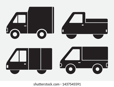 Black set of different truck. Vector illustration
