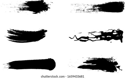 Conjunto negro de trazos de pincel granulado como fondo para el texto o elemento para el diseño.