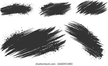 Conjunto preto de pincel de tinta grunge, pincel de tinta, traçados de pincel, pincéis, linhas, quadros, caixa, grungy. Coleção de pincéis sujos. Pincelar caixas de pintura de traçado no plano de fundo branco