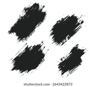 Black set of grunge texture paint brush stroke background design