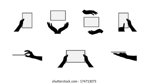 Black Set of Hand and Digital Tablet Computer black. Vector Illustration