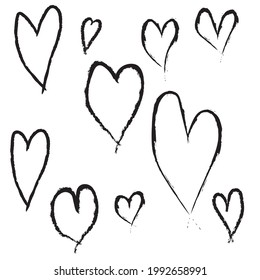 Black Set of Heart vector hand made with brush 