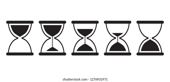 Black set of hourglasses, countdown. Vector illustration