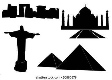 Black set of main world monuments.