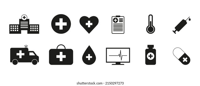 Black set of medical icons on a white background. Vector illustration eps10