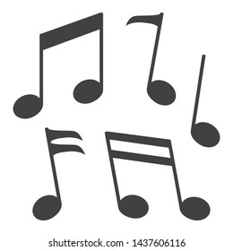 Black set of music notes isolated on white background. Vector illustration