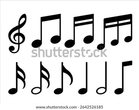 Black Set of Musical Notes. Icon set of Musical key symbols. Vector Illustration isolated on white background
