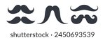 Black set mustaches. Collection silhouette black vintage moustache isolated on white background. Symbol of Fathers day, sign for Barber Shop. Retro curly hipster moustaches. Vector illustration