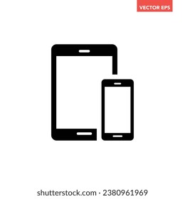 Black set of pad and phone filed icon, simple electronic gadgets flat design pictogram, infographic vector for app logo web website button ui ux interface elements isolated on white background