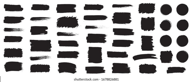 Black set paint, ink brush, brush strokes, brushes, lines, frames, box, grungy. Grungy brushes collection. Brush stroke paint boxes on white background - stock vector.