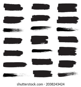 Pintura negra, pincel de tinta, pinceladas de pincel, pinceles, líneas, marcos, caja, gruñido. Colección de brochas poco fiables. Cuadros de pintura de pincel sobre fondo blanco - vector de material.