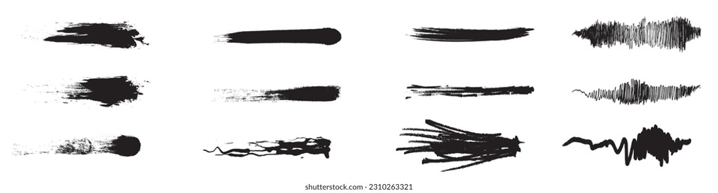 Black set paint, ink brush, brush strokes, brushes, lines, frames, box, grungy. Grungy brushes collection. Brush stroke paint boxes on white background - stock vector.EPS 10