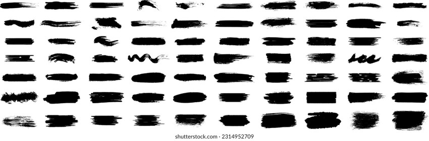 Black set paint, ink brush, brush strokes, brushes, lines, frames, box, grungy. Trendy brush stroke for black ink paint. Vector illustration