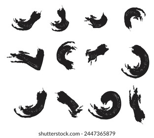 Black set paint, ink brush, brush strokes, brushes, lines, frames, box, grungy. Grungy brushes collection