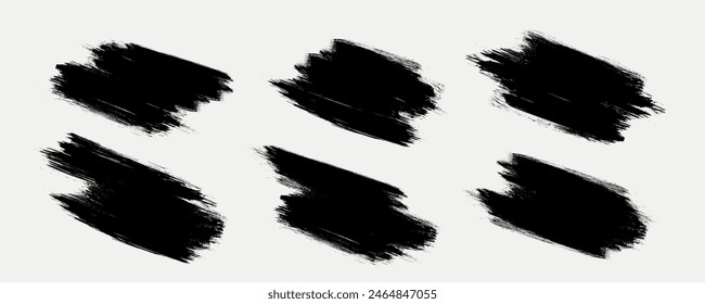 Pintura de conjunto negro, pincel de tinta, pinceladas, pinceles, líneas, marcos, caja, grungy. Grungy cepillos colección. Pincel pincel cuadros de pintura sobre fondo blanco - Vector de stock.