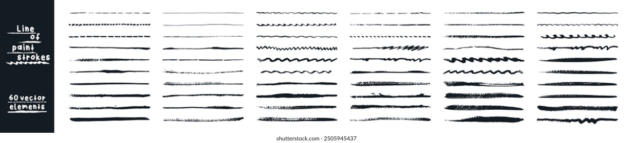  Pintura de conjunto negro, pincel de tinta, pinceladas. Un conjunto de acuarela de Vector grunge y trazos de tinta