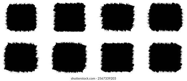 Black set paint, ink brush, brush strokes, brushes, lines, frames, box, grungy. Grungy brushes collection. Brush stroke paint boxes on white background - stock vector.
