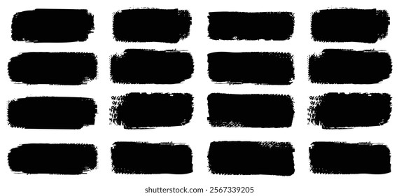 Black set paint, ink brush, brush strokes, brushes, lines, frames, box, grungy. Grungy brushes collection. Brush stroke paint boxes on white background - stock vector.