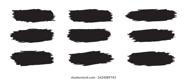 Black set paint, ink brush, brush strokes, brushes, lines, frames, box, grungy.Brush lines set.
