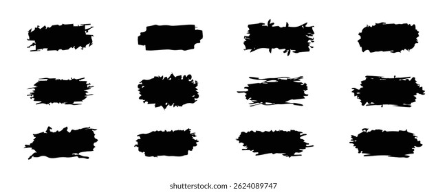 Black set paint, ink brush, brush strokes, brushes, lines, frames, box, grungy.Brush lines set.